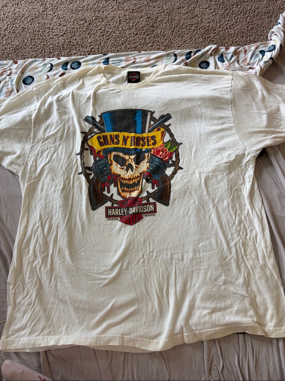 B64 Vintage 90s 3XL Harley-Davidson White Guns N' Roses Skull Graphic Tee